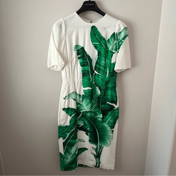 NWOT Dolce&Gabbana Banana Leaf-Print Sheath Dress - Picture 7 of 16